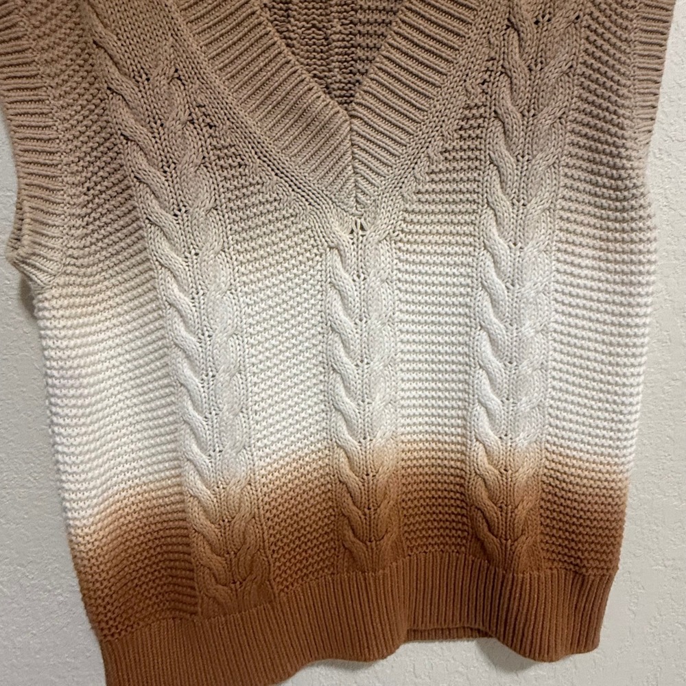The Drop Brown Ombre Cable Knit Sweater Vest Womens Small 100% Cotton V-Neck - Picture 3 of 9